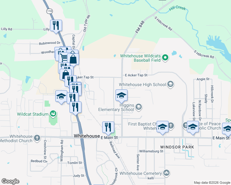 map of restaurants, bars, coffee shops, grocery stores, and more near 404 Hanks Street in Whitehouse