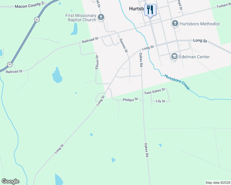 map of restaurants, bars, coffee shops, grocery stores, and more near 2-46 Cobb Street in Hurtsboro
