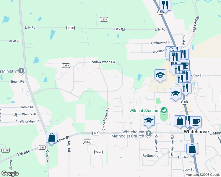 map of restaurants, bars, coffee shops, grocery stores, and more near 10509 Shadow Wood Circle in Whitehouse