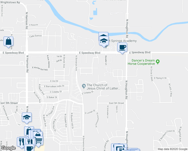 map of restaurants, bars, coffee shops, grocery stores, and more near 821 North Constitution Drive in Tucson