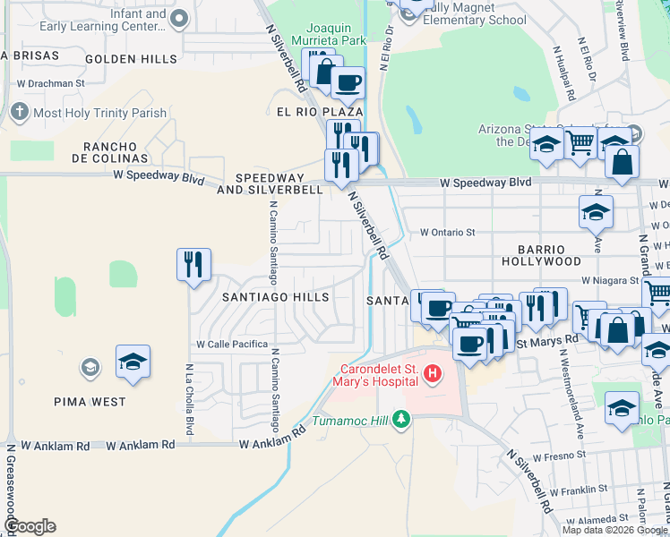 map of restaurants, bars, coffee shops, grocery stores, and more near 740 North Avenida Feliz in Tucson