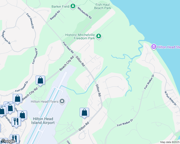 map of restaurants, bars, coffee shops, grocery stores, and more near 159 Dillon Rd in Hilton Head Island