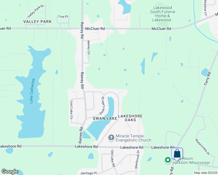 map of restaurants, bars, coffee shops, grocery stores, and more near 254 Swan Lake Drive in Jackson