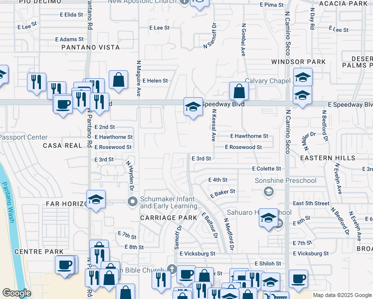 map of restaurants, bars, coffee shops, grocery stores, and more near 811 North Robb Hill Place in Tucson