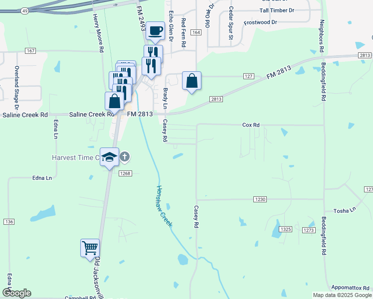 map of restaurants, bars, coffee shops, grocery stores, and more near 17038 County Road 132 in Flint
