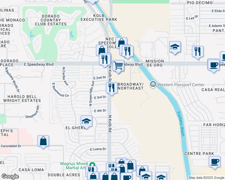 map of restaurants, bars, coffee shops, grocery stores, and more near in Tucson