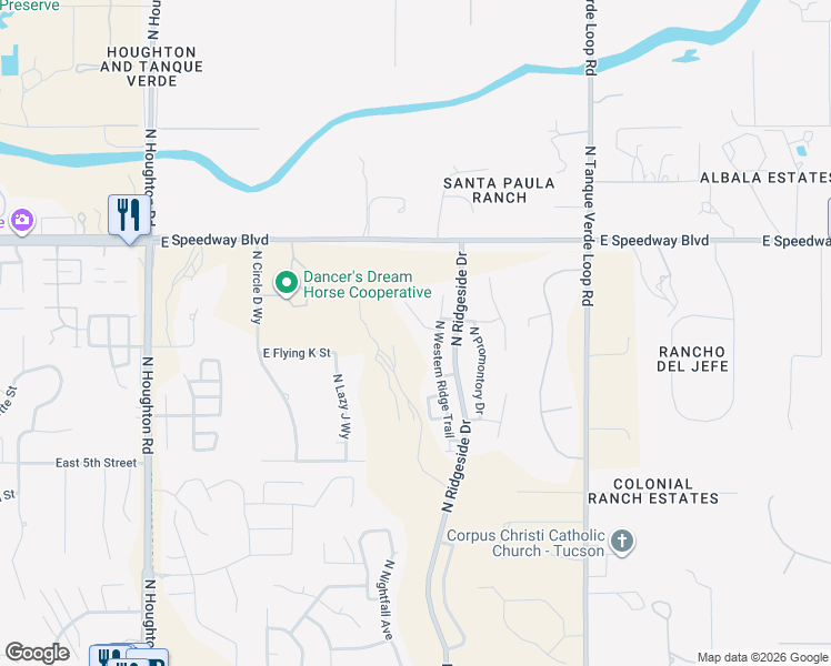 map of restaurants, bars, coffee shops, grocery stores, and more near 10784 East Slopeside Place in Tucson