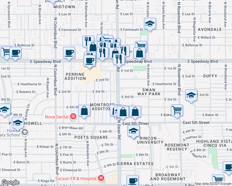 map of restaurants, bars, coffee shops, grocery stores, and more near 742 North Benton Avenue in Tucson