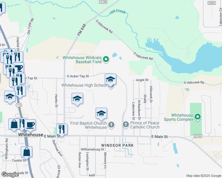 map of restaurants, bars, coffee shops, grocery stores, and more near 901 East Main Street in Whitehouse