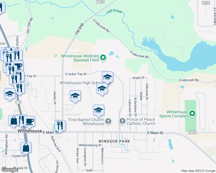 map of restaurants, bars, coffee shops, grocery stores, and more near 901 East Main Street in Whitehouse