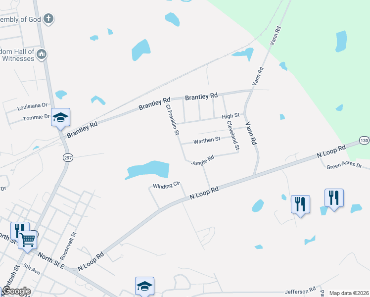 map of restaurants, bars, coffee shops, grocery stores, and more near 800 Jungle Road in Vidalia