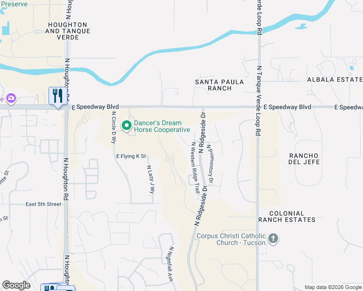 map of restaurants, bars, coffee shops, grocery stores, and more near 10784 E Slopeside Pl in Tucson