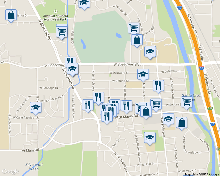 map of restaurants, bars, coffee shops, grocery stores, and more near 706 North Cherokee Avenue in Tucson