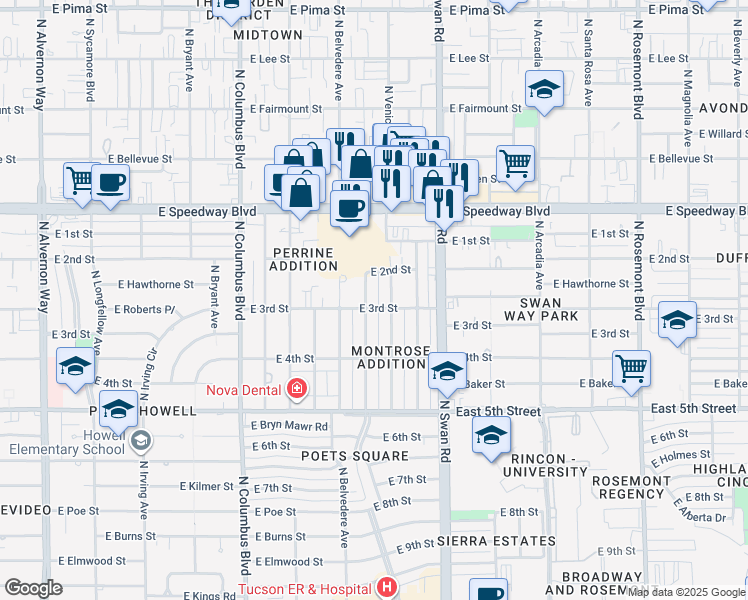 map of restaurants, bars, coffee shops, grocery stores, and more near 914 North Desert Avenue in Tucson