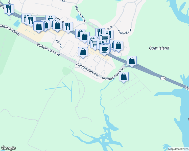 map of restaurants, bars, coffee shops, grocery stores, and more near 5 Old Ferry Point in Hilton Head Island
