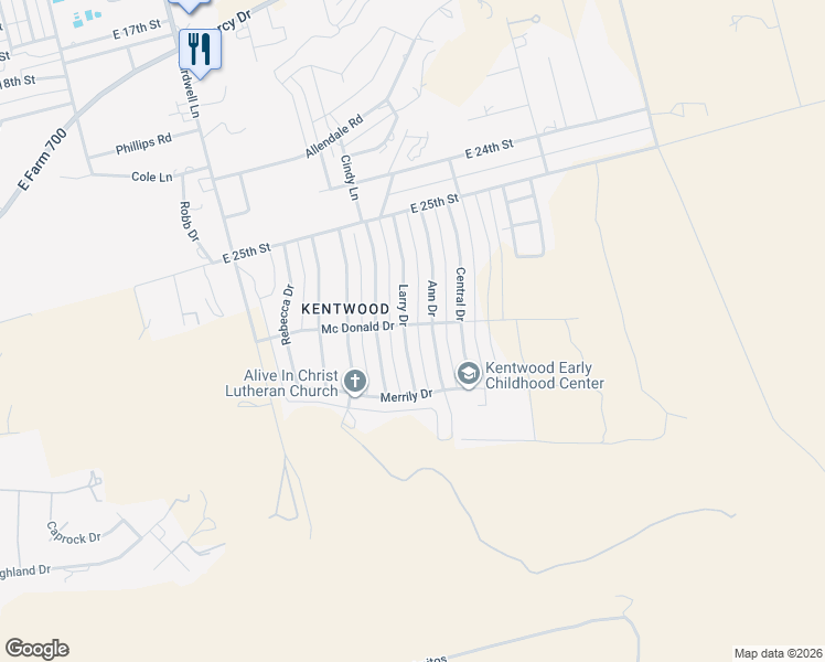 map of restaurants, bars, coffee shops, grocery stores, and more near 2612 Larry Drive in Big Spring