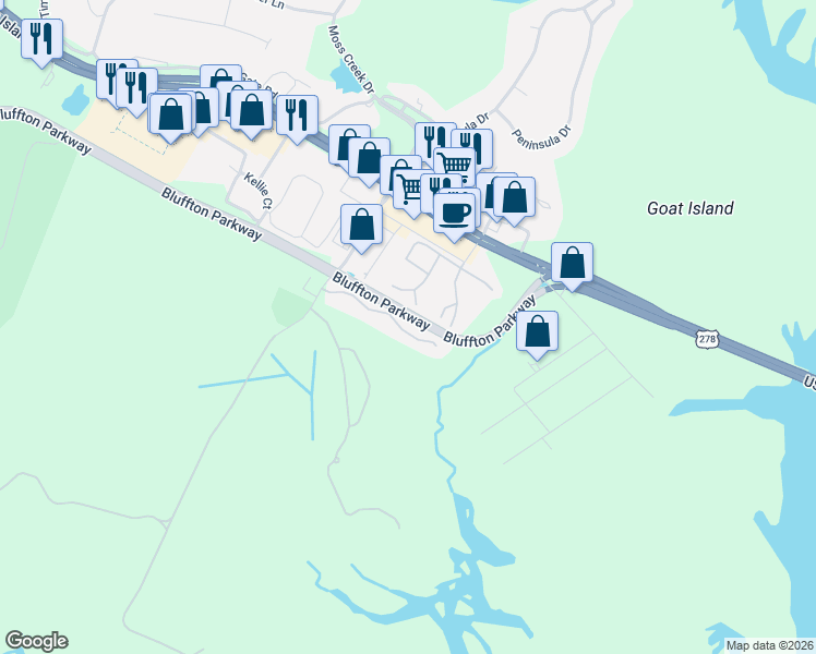 map of restaurants, bars, coffee shops, grocery stores, and more near 5 Old Ferry Point in Hilton Head Island