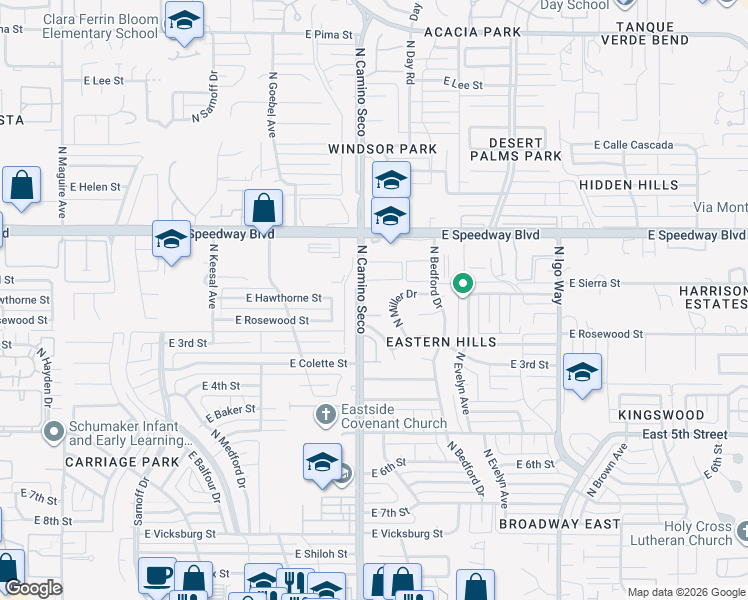 map of restaurants, bars, coffee shops, grocery stores, and more near 936 North Camino Seco in Tucson