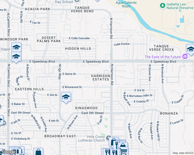 map of restaurants, bars, coffee shops, grocery stores, and more near 9420 East Sierra Street in Tucson