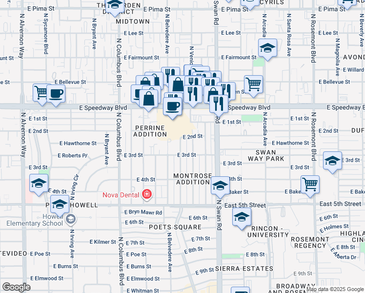 map of restaurants, bars, coffee shops, grocery stores, and more near 955 North Venice Avenue in Tucson