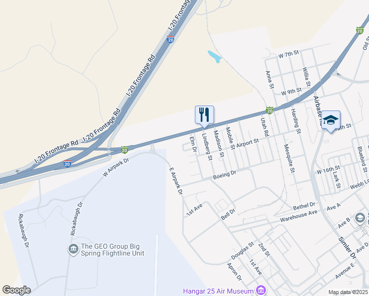 map of restaurants, bars, coffee shops, grocery stores, and more near 4206 Walnut Street in Big Spring