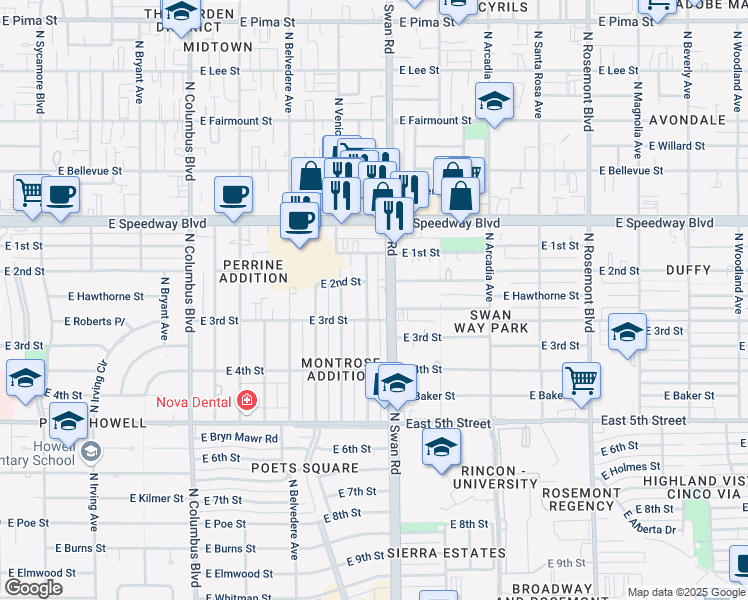 map of restaurants, bars, coffee shops, grocery stores, and more near 934 North Benton Avenue in Tucson