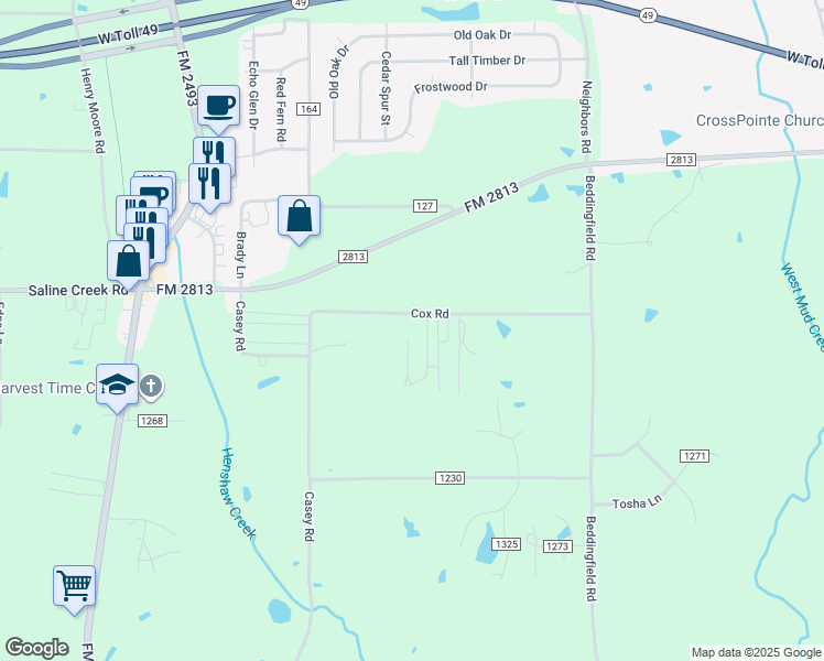 map of restaurants, bars, coffee shops, grocery stores, and more near 10263 County Road 135 in Flint