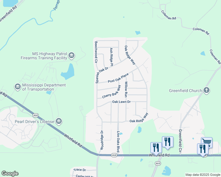 map of restaurants, bars, coffee shops, grocery stores, and more near 109 Cherry Laurel Circle in Brandon