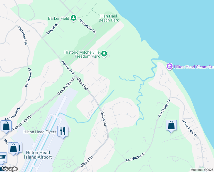 map of restaurants, bars, coffee shops, grocery stores, and more near 26 Tidal Bluff Road in Hilton Head Island