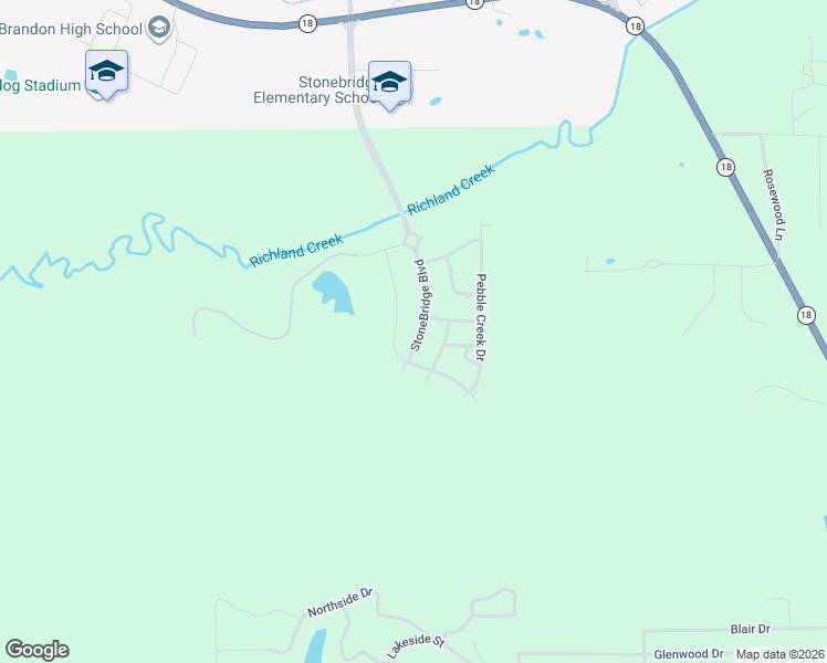 map of restaurants, bars, coffee shops, grocery stores, and more near 236 StoneBridge Boulevard in Brandon