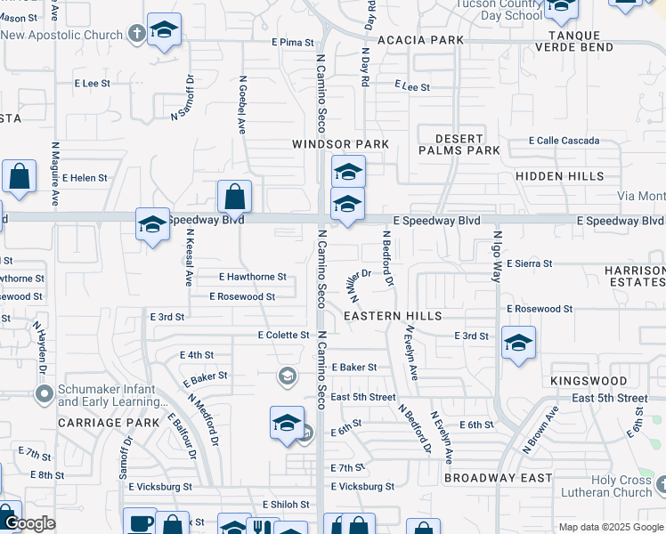 map of restaurants, bars, coffee shops, grocery stores, and more near 936 North Camino Seco in Tucson