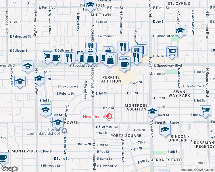 map of restaurants, bars, coffee shops, grocery stores, and more near 923 North Catalina Avenue in Tucson