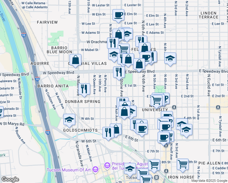 map of restaurants, bars, coffee shops, grocery stores, and more near 928 North 9th Avenue in Tucson