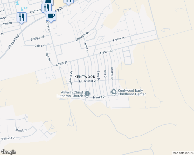 map of restaurants, bars, coffee shops, grocery stores, and more near 2612 Larry Drive in Big Spring