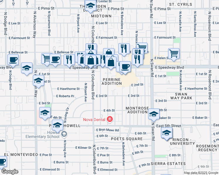 map of restaurants, bars, coffee shops, grocery stores, and more near 923 North Catalina Avenue in Tucson