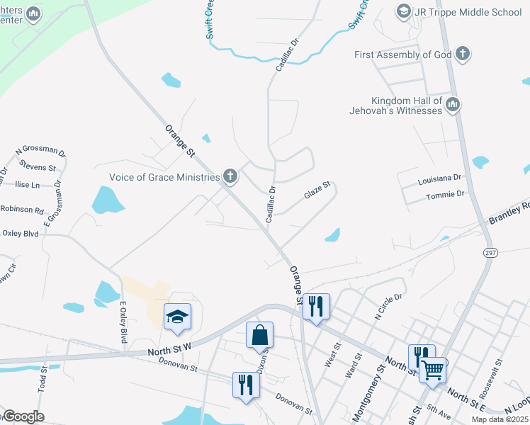 map of restaurants, bars, coffee shops, grocery stores, and more near 1204 Cadillac Drive in Vidalia