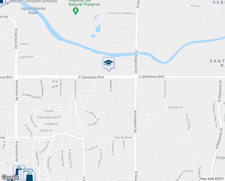 map of restaurants, bars, coffee shops, grocery stores, and more near 10125 East Arizmo Street in Tucson