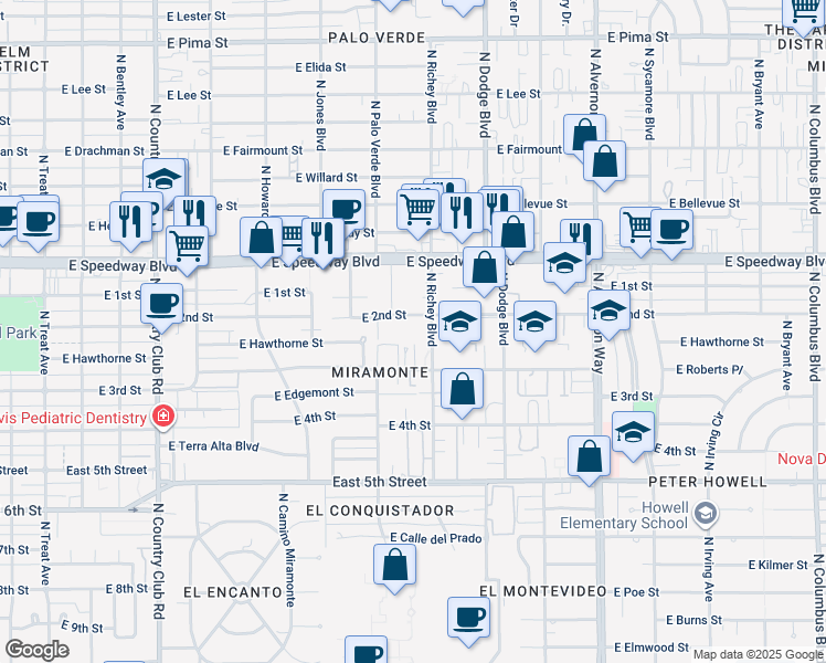 map of restaurants, bars, coffee shops, grocery stores, and more near 944 North Palo Verde Boulevard in Tucson