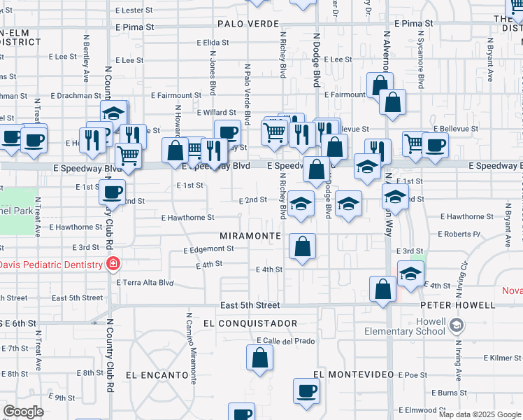 map of restaurants, bars, coffee shops, grocery stores, and more near 944 North Palo Verde Boulevard in Tucson