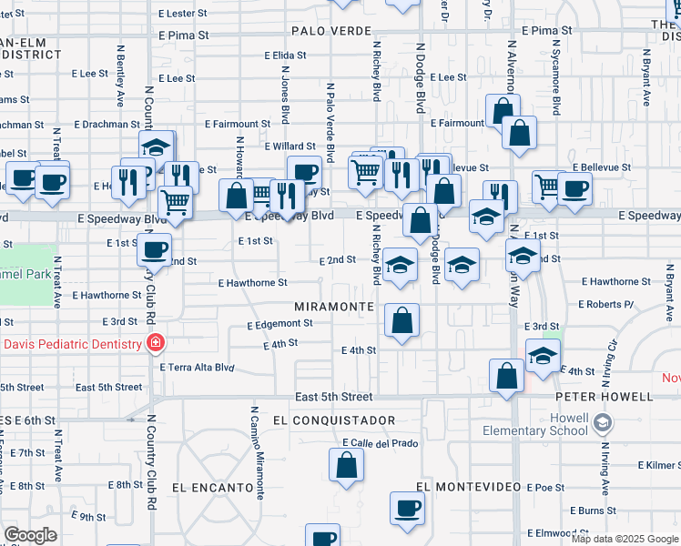 map of restaurants, bars, coffee shops, grocery stores, and more near 944 North Palo Verde Boulevard in Tucson