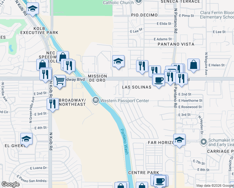map of restaurants, bars, coffee shops, grocery stores, and more near 958 North Cam Verano in Tucson
