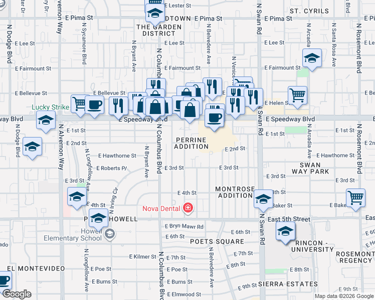 map of restaurants, bars, coffee shops, grocery stores, and more near 964 North Catalina Avenue in Tucson