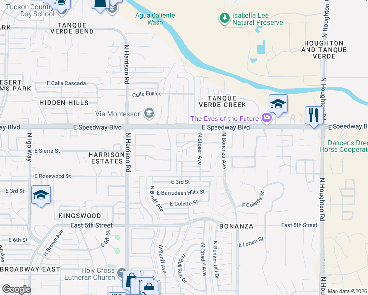 map of restaurants, bars, coffee shops, grocery stores, and more near 992 North Avenue Jeanine in Tucson