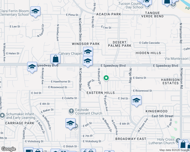 map of restaurants, bars, coffee shops, grocery stores, and more near 945 North Miller Drive in Tucson