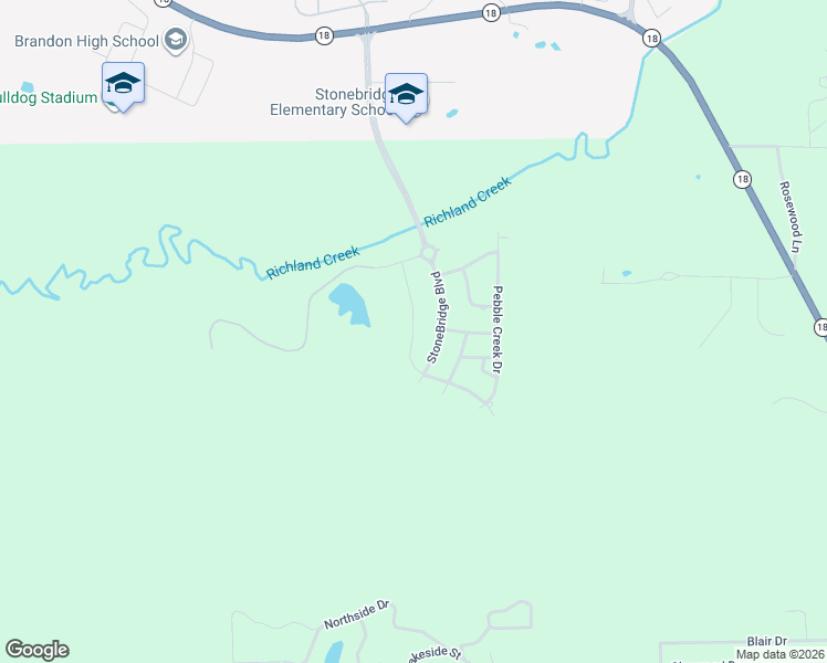 map of restaurants, bars, coffee shops, grocery stores, and more near 236 StoneBridge Boulevard in Brandon