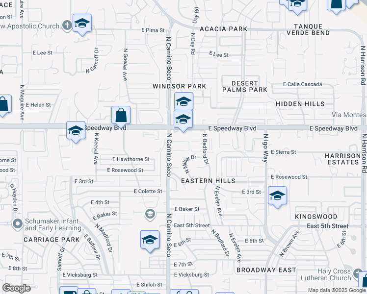 map of restaurants, bars, coffee shops, grocery stores, and more near 945 North Miller Drive in Tucson