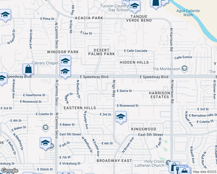 map of restaurants, bars, coffee shops, grocery stores, and more near 9031 East Sierra Street in Tucson