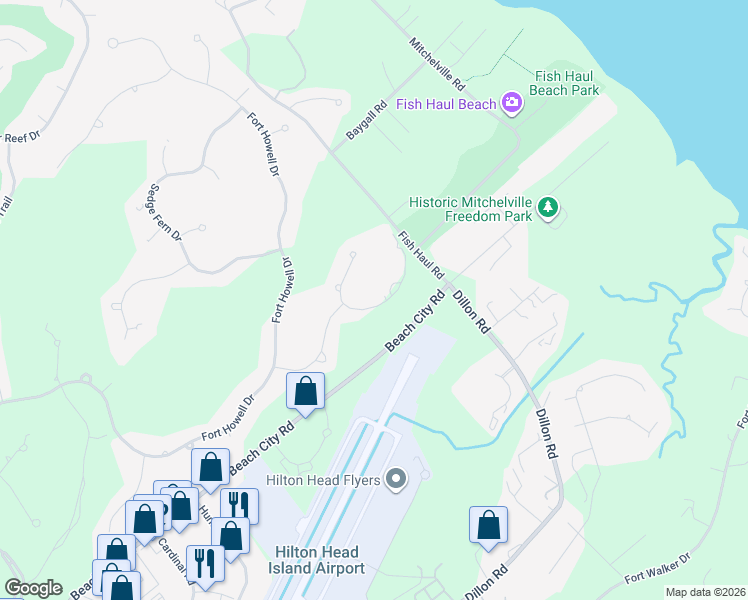 map of restaurants, bars, coffee shops, grocery stores, and more near 43 Tucker Ridge Court in Hilton Head Island