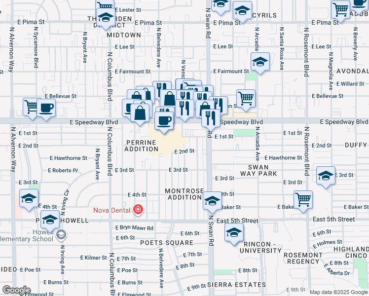 map of restaurants, bars, coffee shops, grocery stores, and more near 955 North Venice Avenue in Tucson