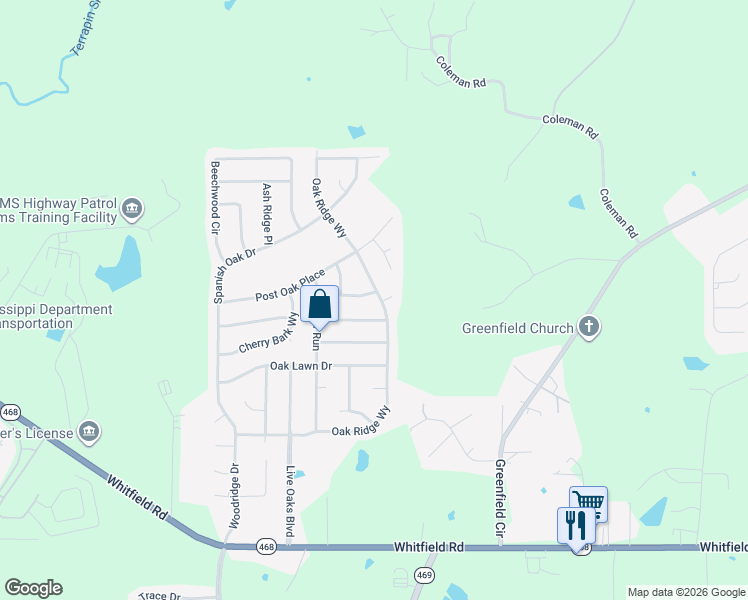 map of restaurants, bars, coffee shops, grocery stores, and more near 203 White Oak Place in Pearl